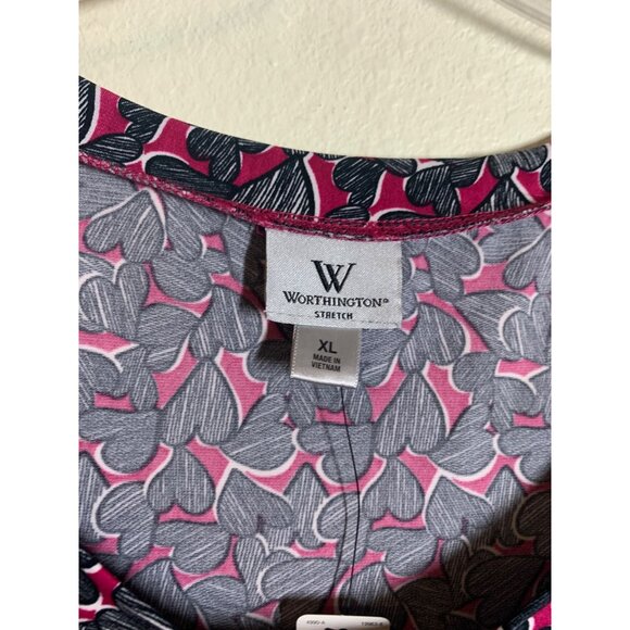 NWT Worthington Heart Print Top Women's Size XL Business Casual Pink Office I10 - Picture 4 of 5